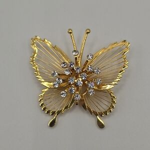 Monet Gold Butterfly Brooch with Sparkling Accents